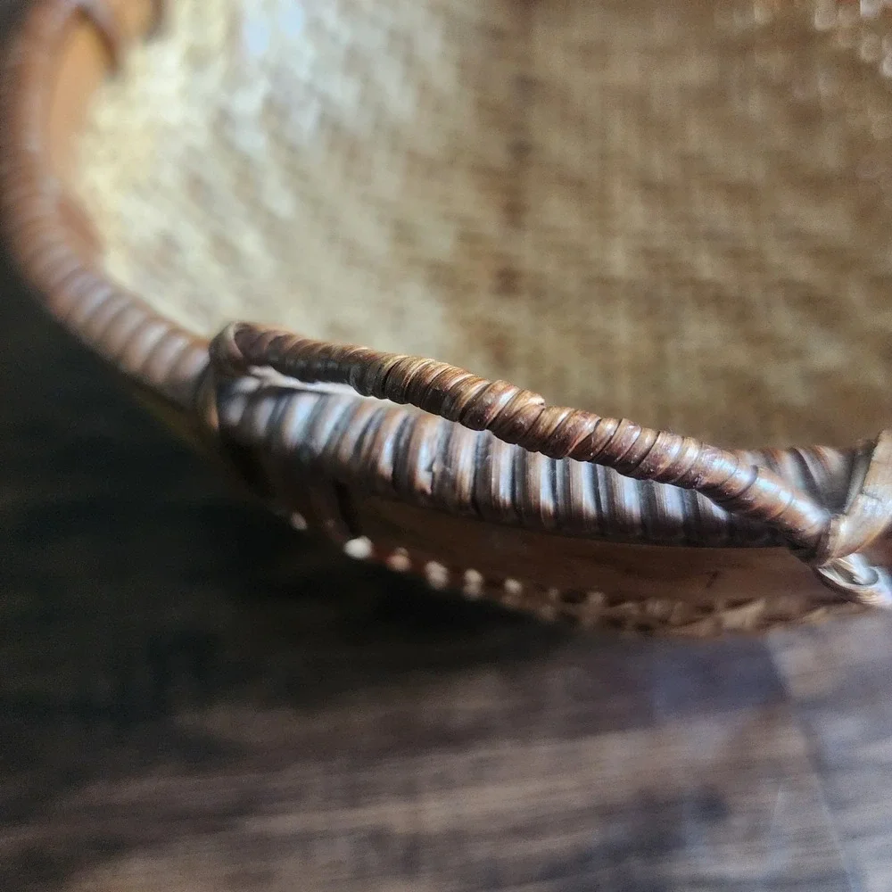 Vintage Round Bamboo Wicker Winnowing Basket fruit Bowl harvest ratton